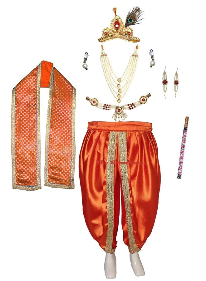 Fancy Agents Lord Krishna Costume for Kids| Baby Krishna Dress for Janmashtami| Fancy Dress Costume for Baby Boys/Girls| Krishna Dress for Kids without cummerbund (3-4 Years, Orange) - Image 1